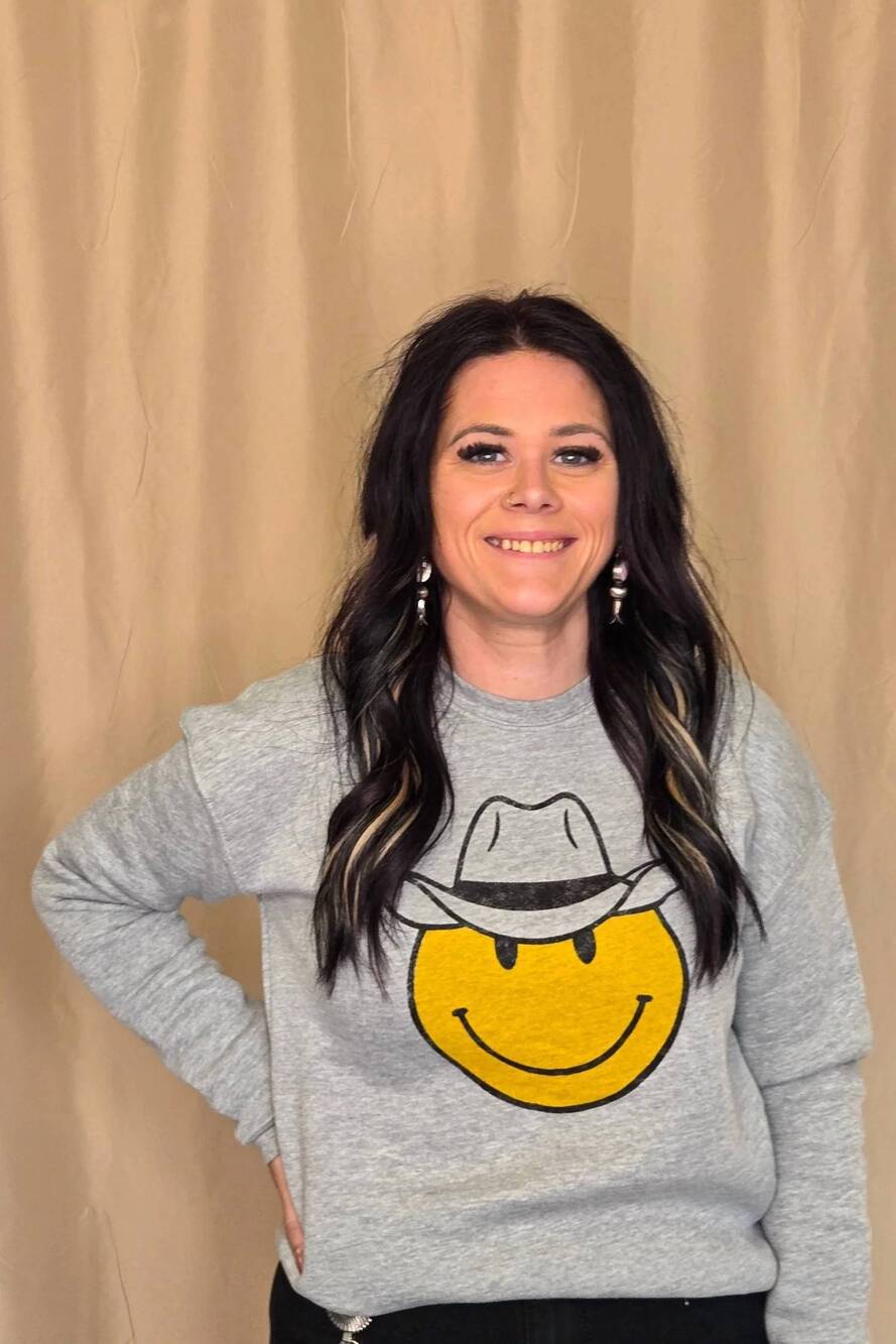 NEW OAT COLLECTIVE cowboy smiley western graphic sweatshirt in athletic heather